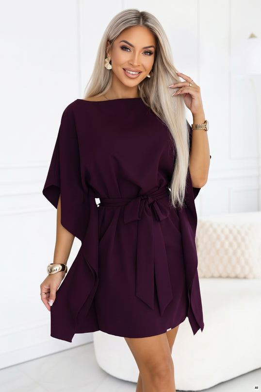 Ripe Plum Dress with Waist Tie – Sofia