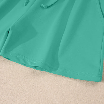 Meadow Mist Green Solid Loose V Neck Half Sleeve Tee and Shorts Set