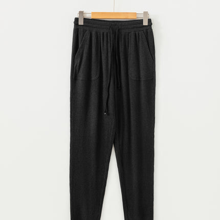 Black Ribbed Drawstring Active Jogger Pants