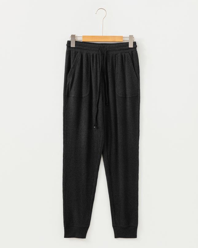Black Ribbed Drawstring Active Jogger Pants