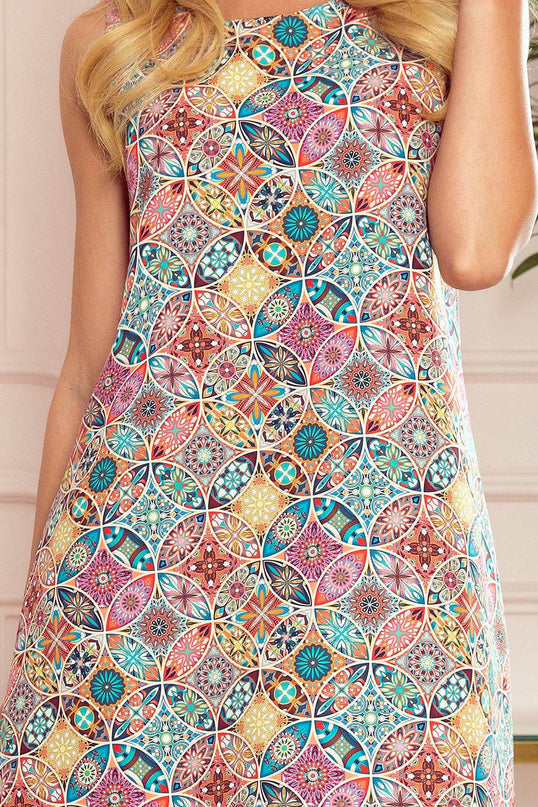 Pink and Turquoise Pattern Trapezoidal Dress – Victoria