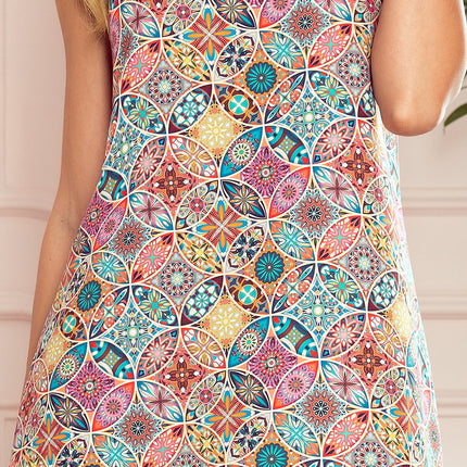 Colorful Pink and Turquoise Pattern Trapezoidal Dress – Victoria