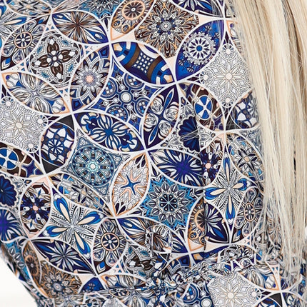Blue Boho Trapeze Dress with Mediterranean Print – Victoria
