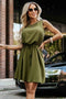 Khaki Sleeveless Trapeze Dress with Tie Waist – Victoria