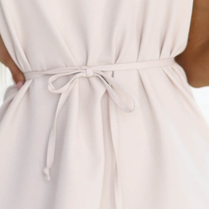 Beige Sleeveless Trapeze Dress with Belt – Victoria