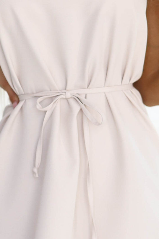 Beige Sleeveless Trapeze Dress with Belt – Victoria