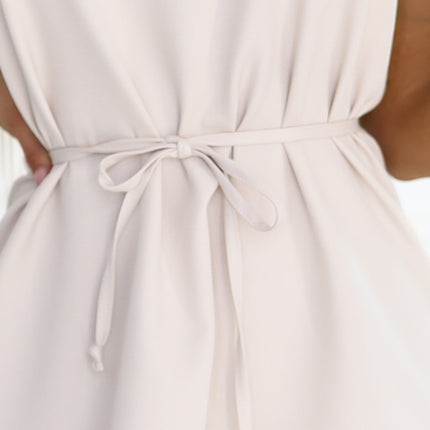 Beige Sleeveless Trapeze Dress with Belt – Victoria