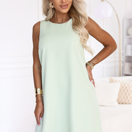 Pistachio Sleeveless Trapeze Dress with Belt – Victoria