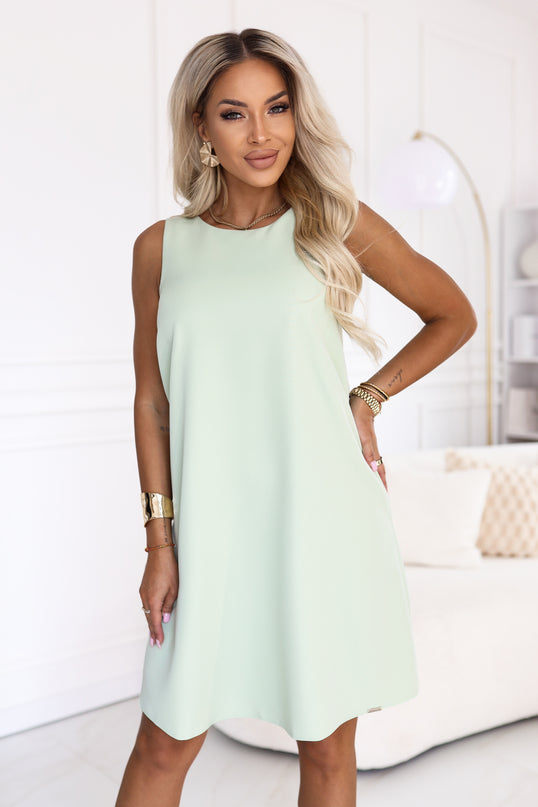 Pistachio Sleeveless Trapeze Dress with Belt – Victoria