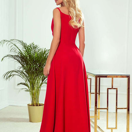 299-1 CHIARA elegant maxi dress with straps - red