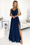 299-10 CHIARA elegant maxi dress with straps - dark blue with glitter