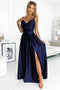 Navy Blue Satin Maxi Dress with Straps – Chiara