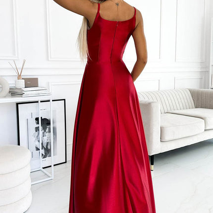 Red Satin Maxi Dress with Straps – Chiara