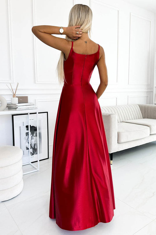 Red Satin Maxi Dress with Straps – Chiara