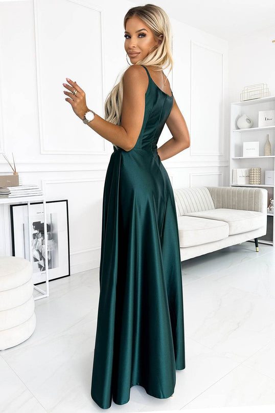 Green Satin Strappy Maxi Dress – Chiara