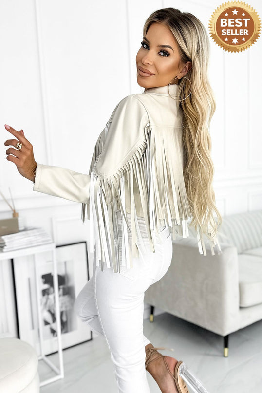 624-1 Short jacket with fringes made of soft eco leather - beige