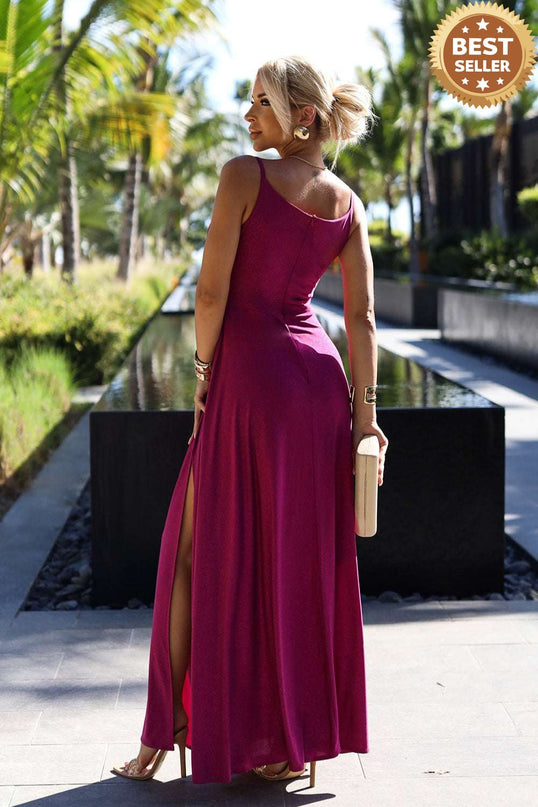 299-19 CHIARA elegant long maxi dress with straps - fuchsia with glitter