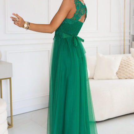 Green Embroidered Lace and Tulle Maxi Wedding Dress – Romantic