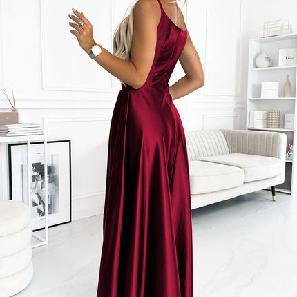 Burgundy Satin Maxi Dress with Straps – Chiara