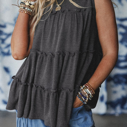 White Tiered Frill Trim A-line Tank Top