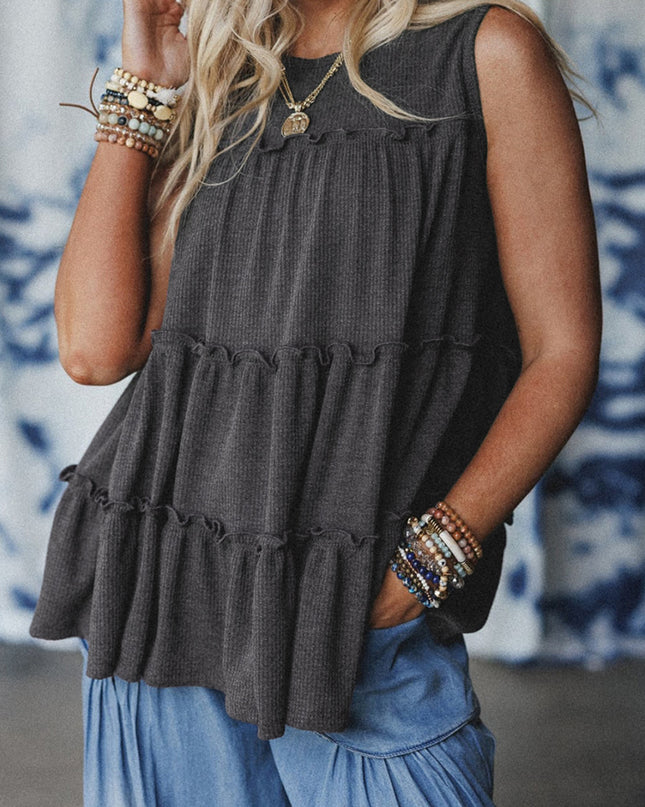 White Tiered Frill Trim A-line Tank Top
