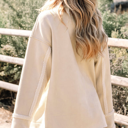 Parchment Suede Sherpa Lined Western Loose Jacket