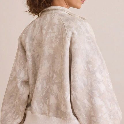 White Abstract Woodland Print Balloon Sleeve Pullover Drawstring Mini Skort Set