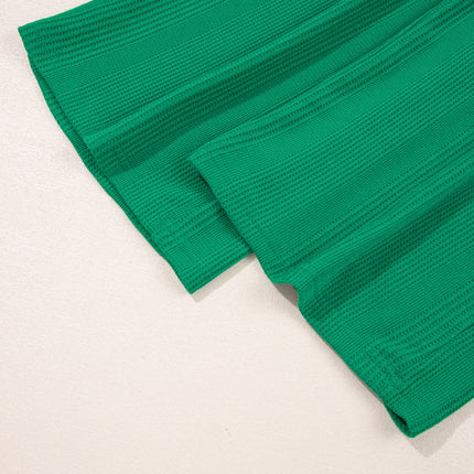 Beau Blue Solid Color Ribbed Ruffle Tank Top and Pants Set