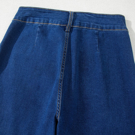 Sail Blue Hardware Decor Patched Pockets Wide Leg Jean Pants