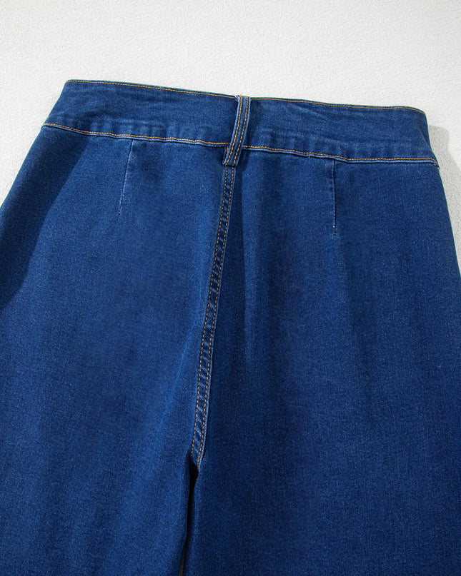 Sail Blue Hardware Decor Patched Pockets Wide Leg Jean Pants