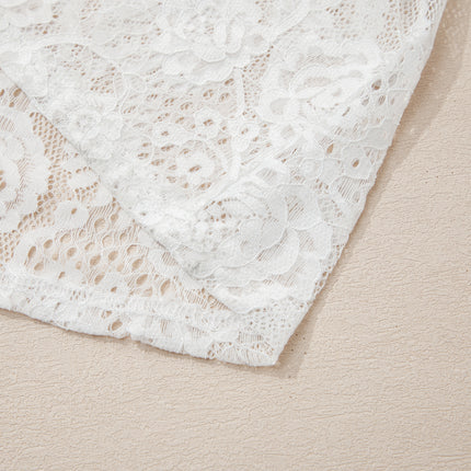 White Tie Spaghetti Straps Floral Lace Overlay Long Dress