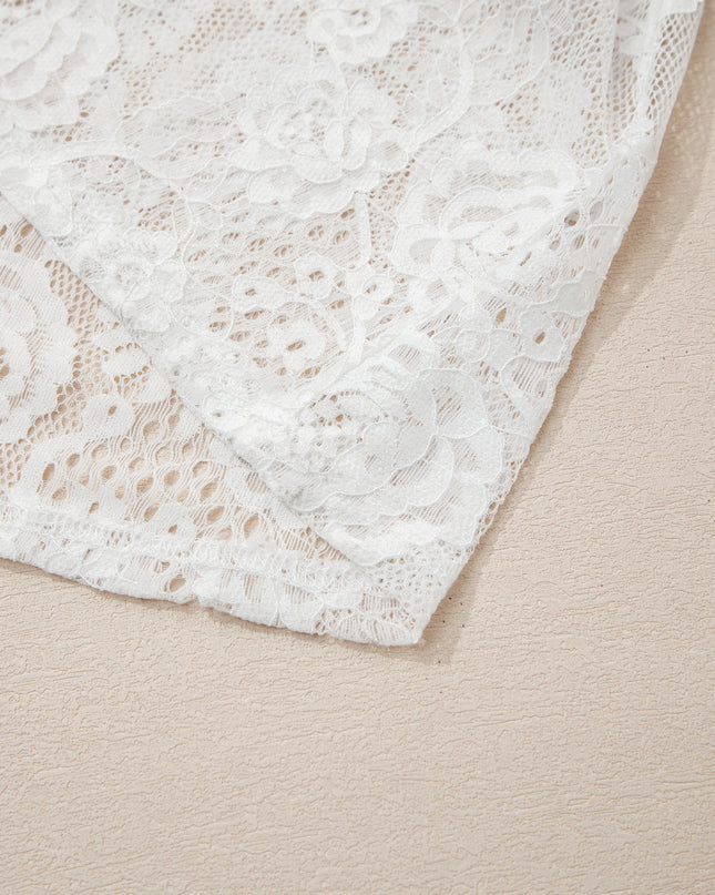 White Tie Spaghetti Straps Floral Lace Overlay Long Dress
