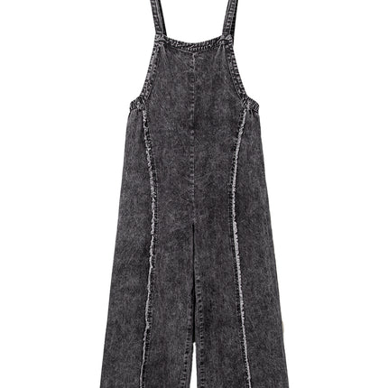 Beau Blue Light Wash Frayed Exposed Seam Wide Leg Denim Overall