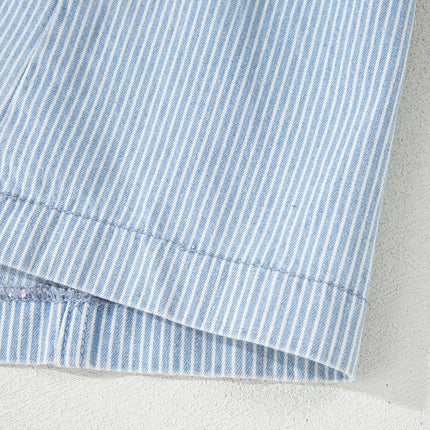 Sky Blue Stripe Collared Button Front Sleeveless Denim Mini Dress