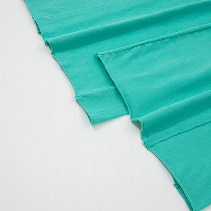 Sea Green Drawstring Elastic Waist Raw Hem Loose Pants