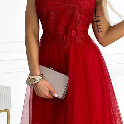 Red Guipure Tulle Dress – Caterina