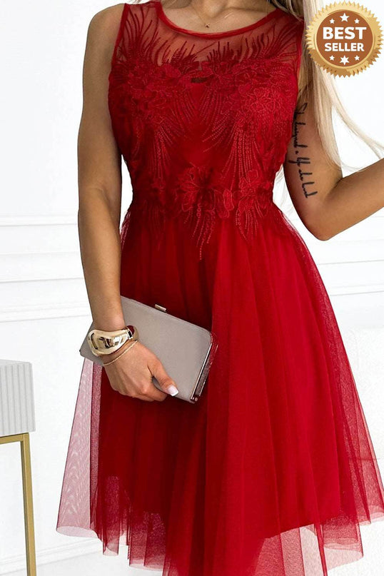 Red Guipure Tulle Dress – Caterina