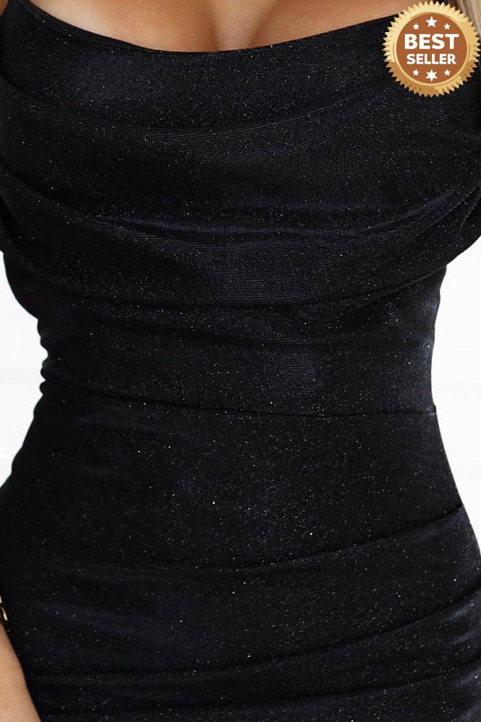 Black Shiny Draped Dress – Cosima