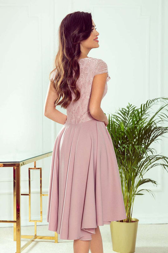 300-1 PATRICIA - dress with longer back with lace neckline - powder pink