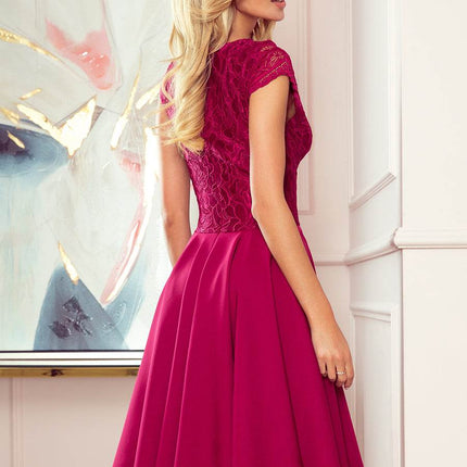 Burgundy Dress with Lace Back Detail – Patricia
