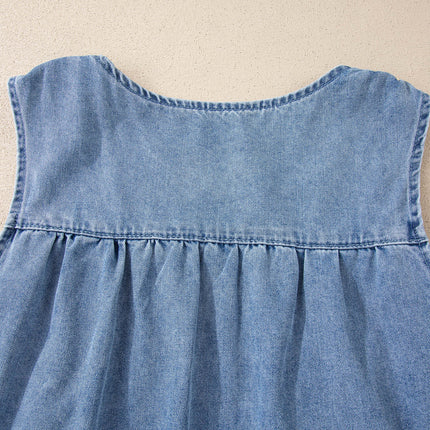 Myosotis Denim Pleated Patchwork Sleeveless Top