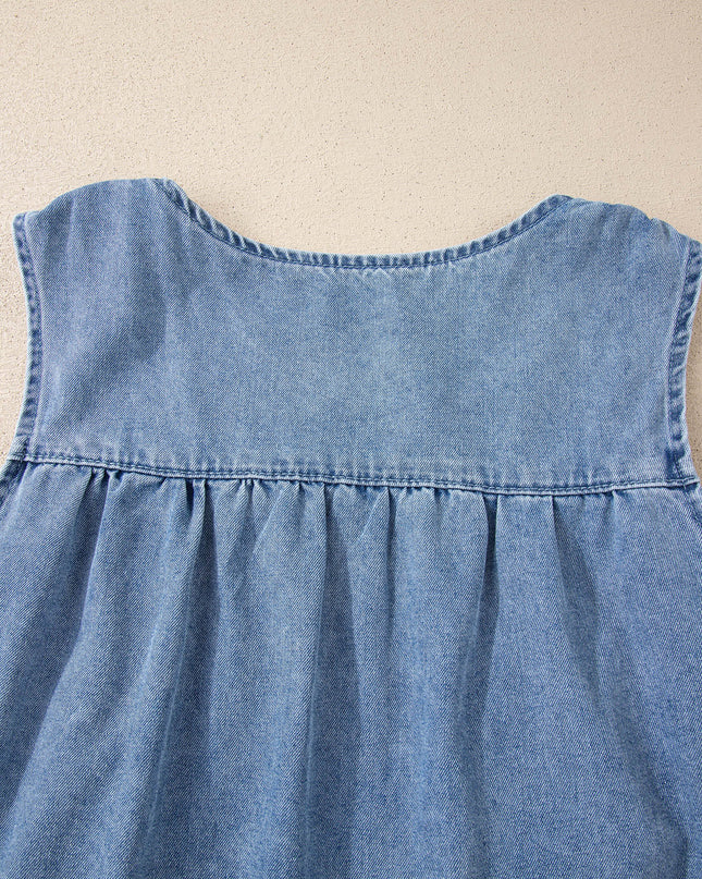 Myosotis Denim Pleated Patchwork Sleeveless Top