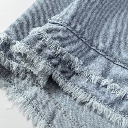 Beau Blue Frayed Edge Flap Pockets Denim Vest Jacket