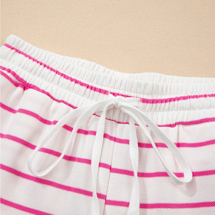 Rose Stripe Casual Wide Leg 2pcs Pants Set