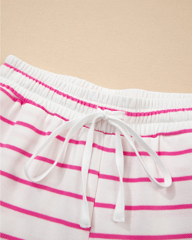 Rose Stripe Casual Wide Leg 2pcs Pants Set