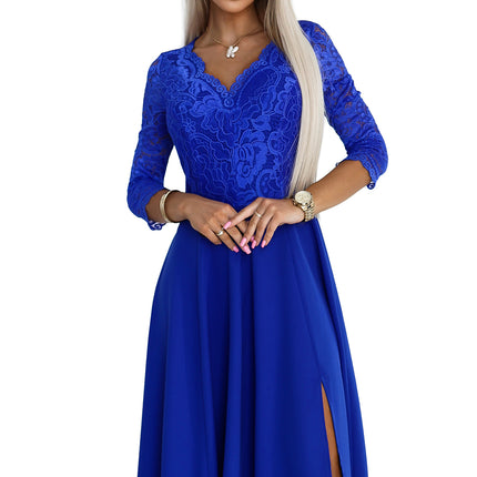 19713-8-309-12 AMBER elegant lace long dress with a neckline - Royal blue-8