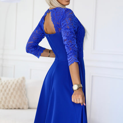 19713-4-309-12 AMBER elegant lace long dress with a neckline - Royal blue-4