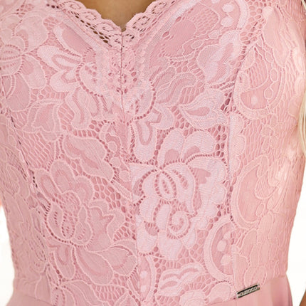 20035-6-309-13 AMBER elegant long lace dress with a neckline - powder pink-6
