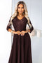 309-14 AMBER elegant long lace dress with a neckline - chocolate