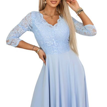 21387-10-309-15 AMBER Elegant Long Lace Gown with Neckline - Sky Blue-10